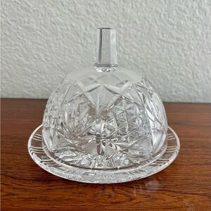 Crystal Butter Server Cheese Dish American Cut Glass Round Covered Dome